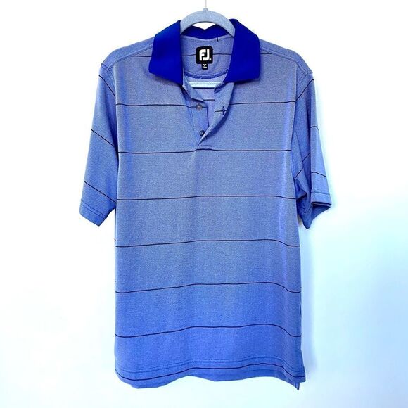 FOOTJOY Blue Black Striped Pullover Golf Short Sleeve Polo Shirt, Sz M - Picture 1 of 8